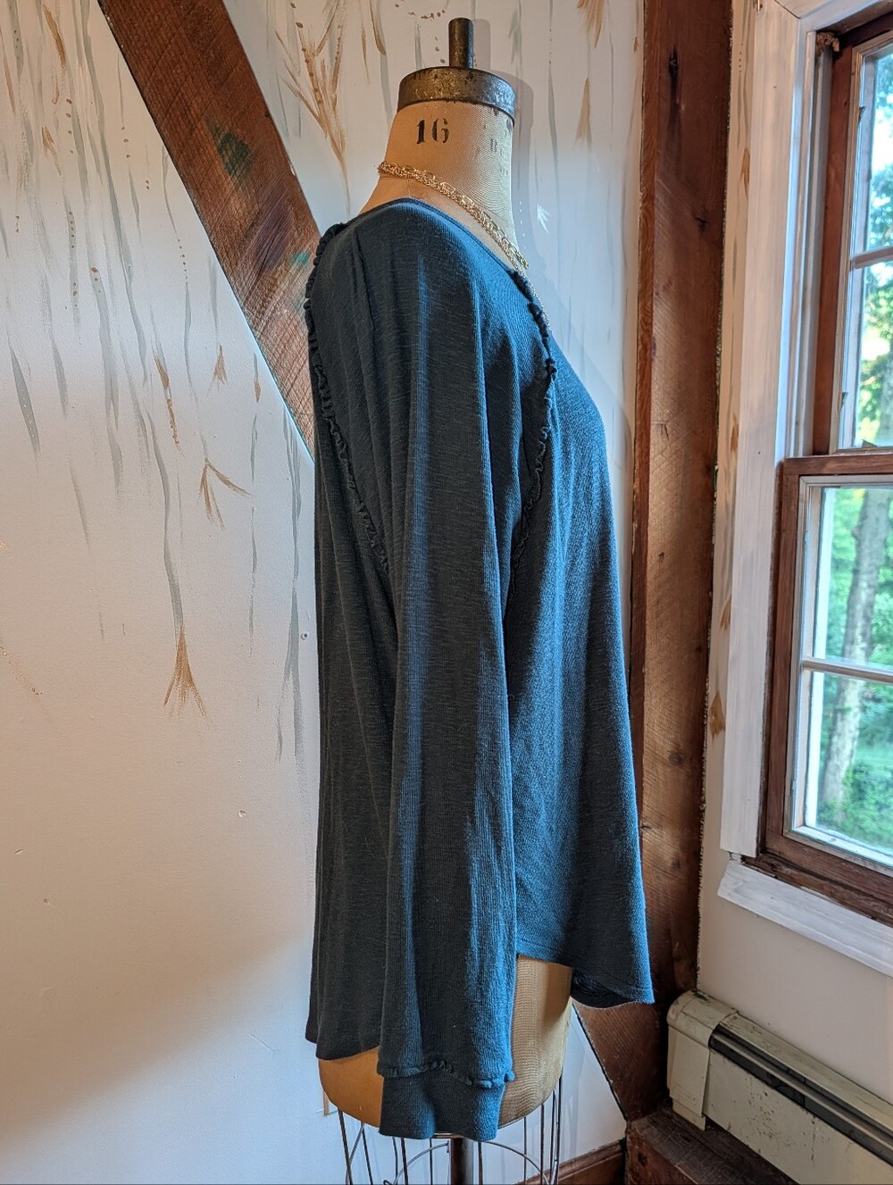 Blue Sweater With Ruffle Detail - Picture 4 of 9